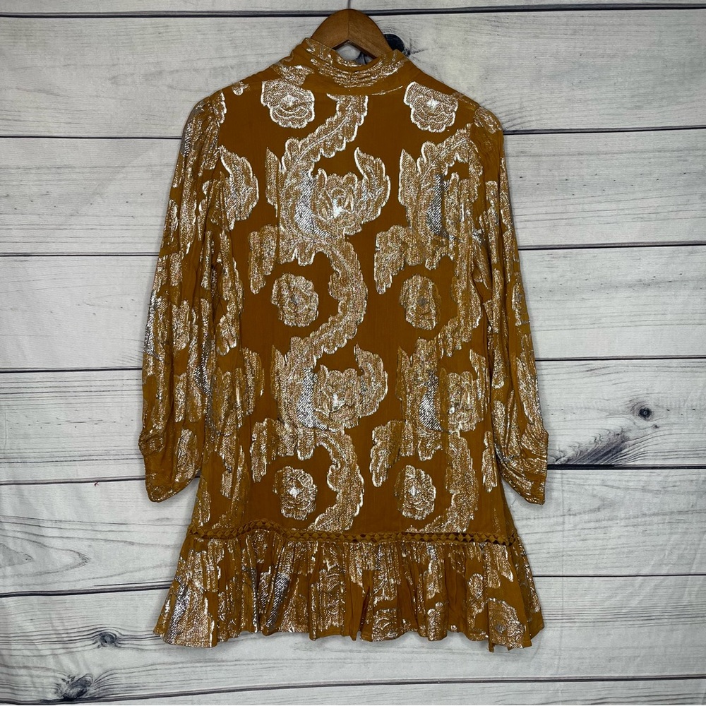 Anthropologie Maeve gold flounce skirt dress petite M - Picture 10 of 14